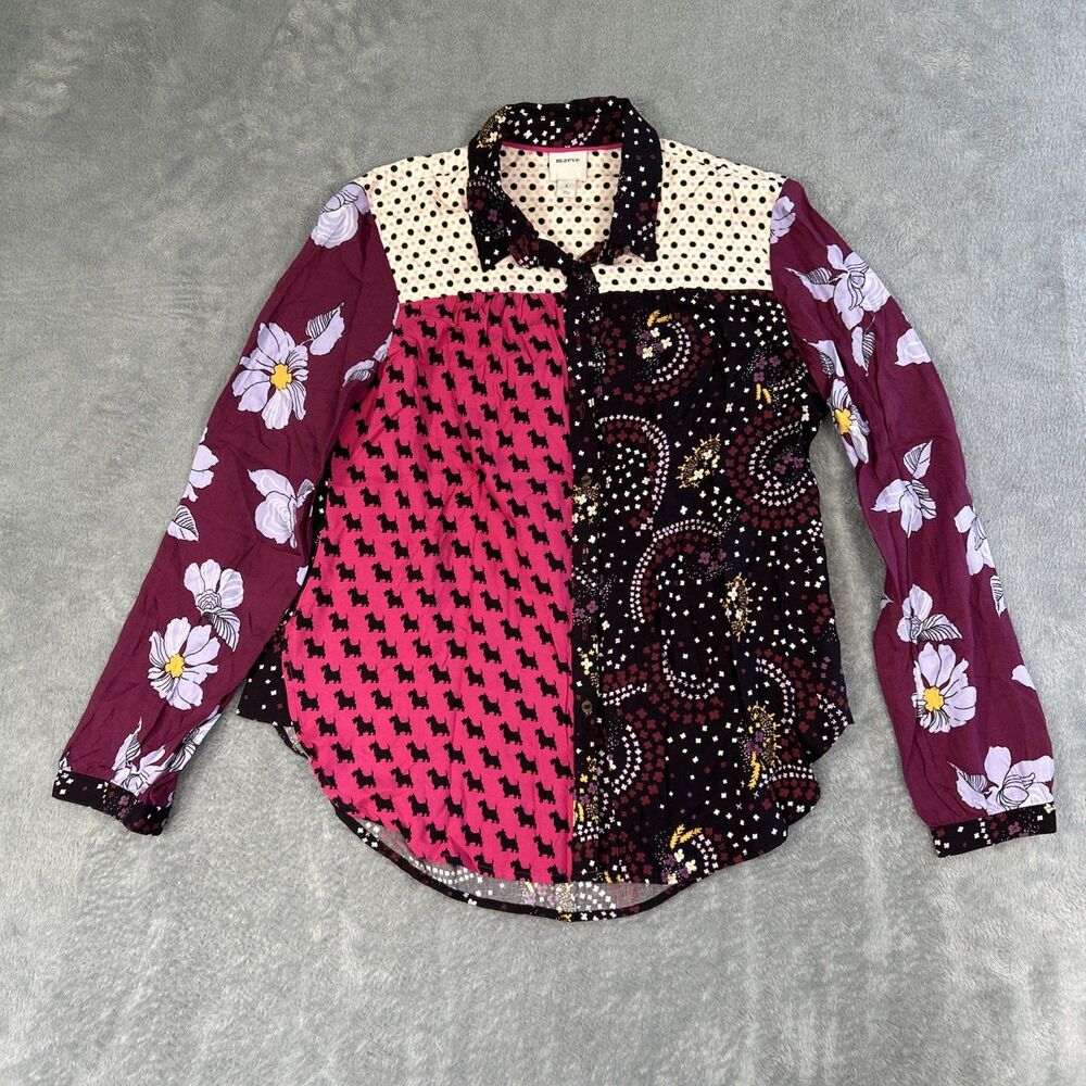 Maeve Anthropologie The Paz Scottie Dog Floral Patchwork Button Down Shirt Small